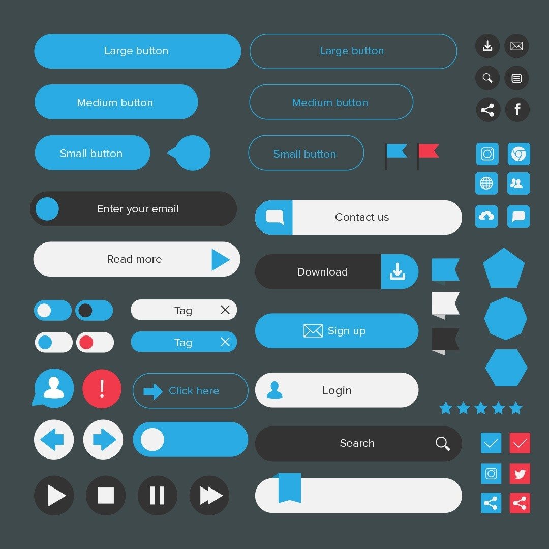 Vector Buttons & Icons Web UI Kit – Mels Brushes