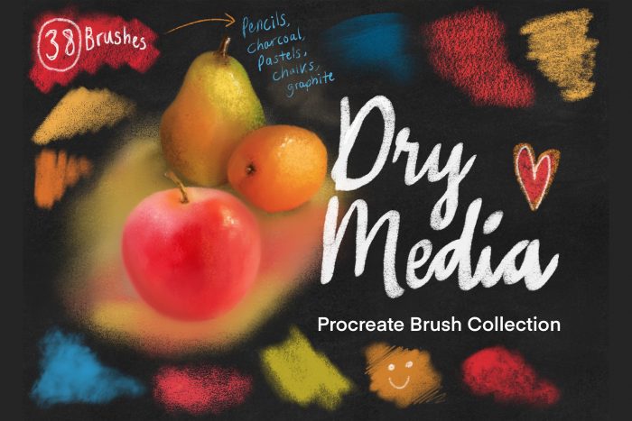 Dry media charcoal pencil chalk pastwel procreate brushes