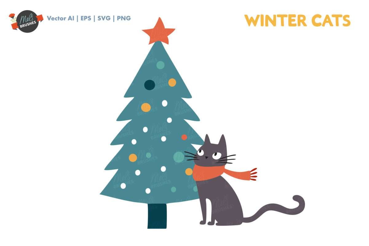 Cute Winter Festive Cats Vector Clipart - Image 3