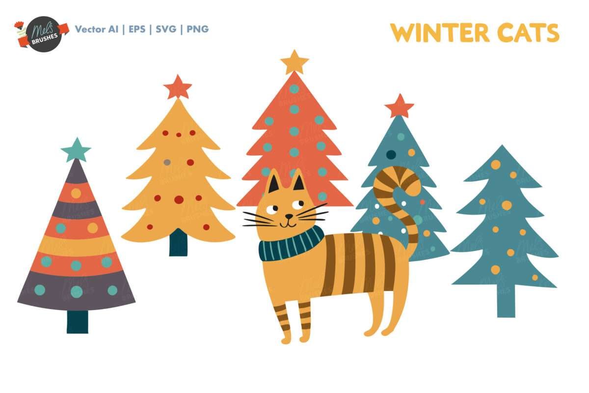 Cute Winter Festive Cats Vector Clipart - Image 2